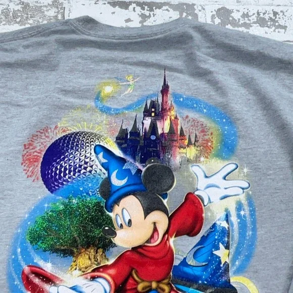 Disney Shirt Men Large Gray Tee Mickey Fantasia Long Sleeve Spell Out Retro * - Picture 3 of 13